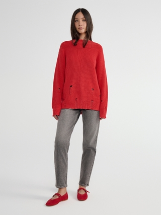 CONTE Джемпер объёмного силуэта из хлопка с имитацией разрывов LDK 2395