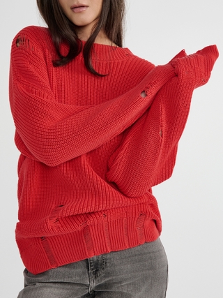 CONTE Джемпер объёмного силуэта из хлопка с имитацией разрывов LDK 2395