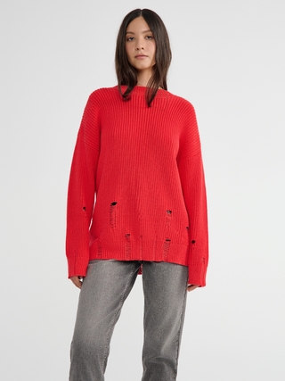 CONTE Джемпер объёмного силуэта из хлопка с имитацией разрывов LDK 2395