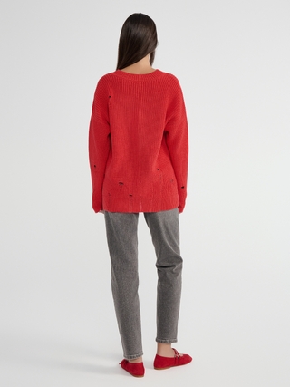 CONTE Джемпер объёмного силуэта из хлопка с имитацией разрывов LDK 2395