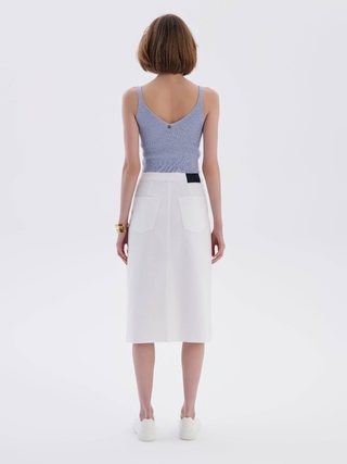 CONTE CON-651 Белая джинсовая юбка-midi на пуговицах с необработанным краем