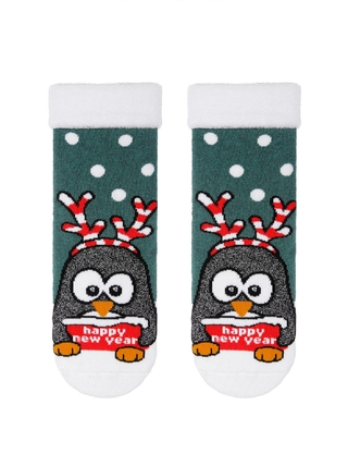 CONTE Новогодние махровые носки "Пингвин" с отворотом, люрексом и стразами