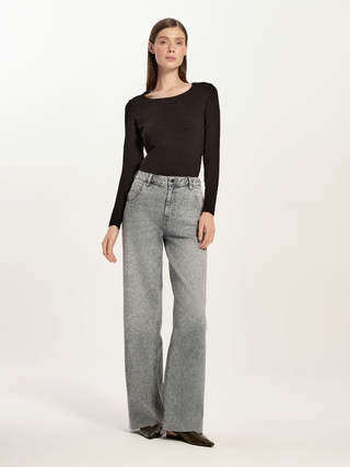 CONTE CON-785 Джинсы wide leg ULTRA-LONG серого цвета c необработанным краем