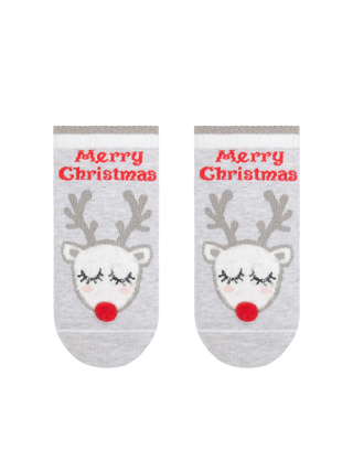Conte-kids Новогодние короткие носки "Рудольф" с люрексом, стразами и помпоном