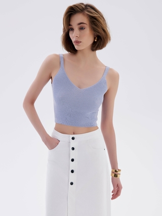 CONTE CON-651 Белая джинсовая юбка-midi на пуговицах с необработанным краем