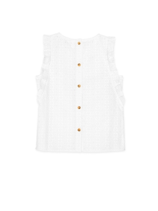 CONTE LBL 1089 Блузка без рукавов с вышивкой ришелье и рюшами из хлопка премиального качества