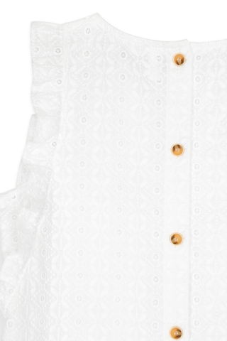 CONTE LBL 1089 Блузка без рукавов с вышивкой ришелье и рюшами из хлопка премиального качества