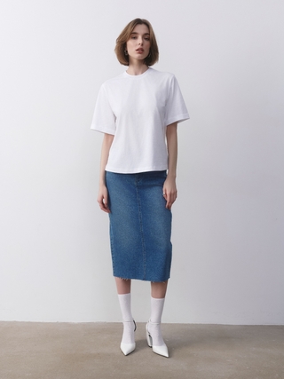 CONTE CON-633 Джинсовая юбка-midi с разрезом и необработанным краем CONTE CON-633 Джинсовая юбка-midi с разрезом и необработанным краем