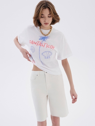 CONTE CON-641 Белые джинсовые шорты с необработанным краем