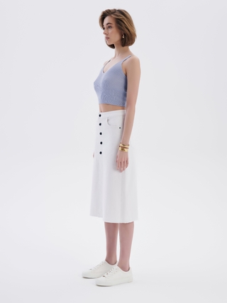CONTE CON-651 Белая джинсовая юбка-midi на пуговицах с необработанным краем