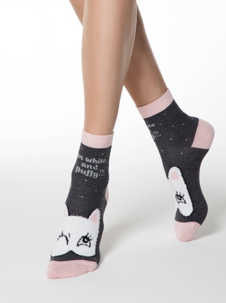 CONTE HAPPY Хлопковые носки с пушистым рисунком "Котик"