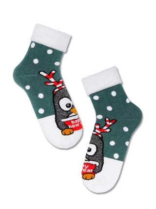 CONTE Новогодние махровые носки "Пингвин" с отворотом, люрексом и стразами