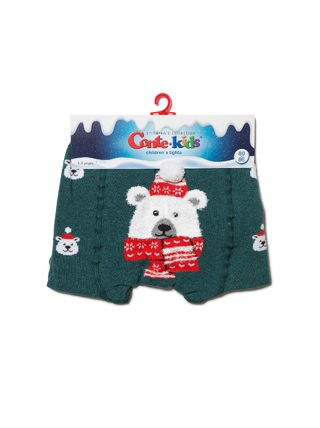 Conte-Kids Новогодние колготки "Белый мишка" с пушистой нитью и помпоном