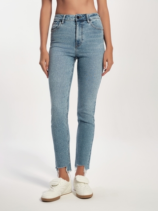 CONTE CON-720 Джинсы skinny с ассиметричным низом и эффектом разрушений