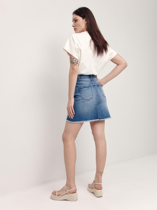 CONTE CON-426 Джинсовая юбка с бахромой и кокеткой