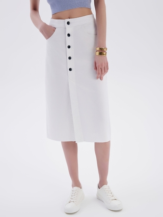 CONTE CON-651 Белая джинсовая юбка-midi на пуговицах с необработанным краем