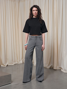 CONTE CON-837 Джинсы wide leg серого цвета с декоративными патами