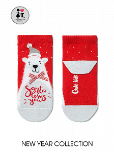 Conte-kids Новогодние носки "Белый мишка" с пушистой нитью, люрексом и бантиком