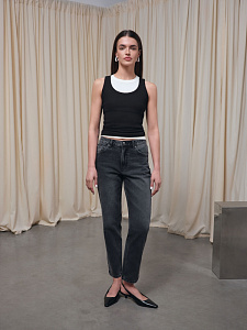 CONTE CON-847 Чёрные джинсы mom с декоративными патами на талии