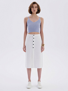 CONTE CON-651 Белая джинсовая юбка-midi на пуговицах с необработанным краем