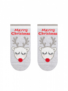 Conte-kids Новогодние короткие носки "Рудольф" с люрексом, стразами и помпоном
