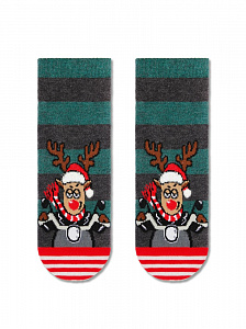 DIWARI Новогодние короткие носки "Рудольф" с пушистой нитью