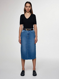 CONTE CON-633 Джинсовая юбка-midi с разрезом и необработанным краем