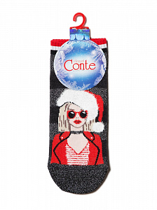 CONTE NEW YEAR Короткие новогодние носки "Подружка Санты" со стразами и люрексом