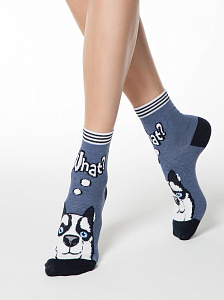 CONTE HAPPY Хлопковые носки с пушистым рисунком "Хаски"
